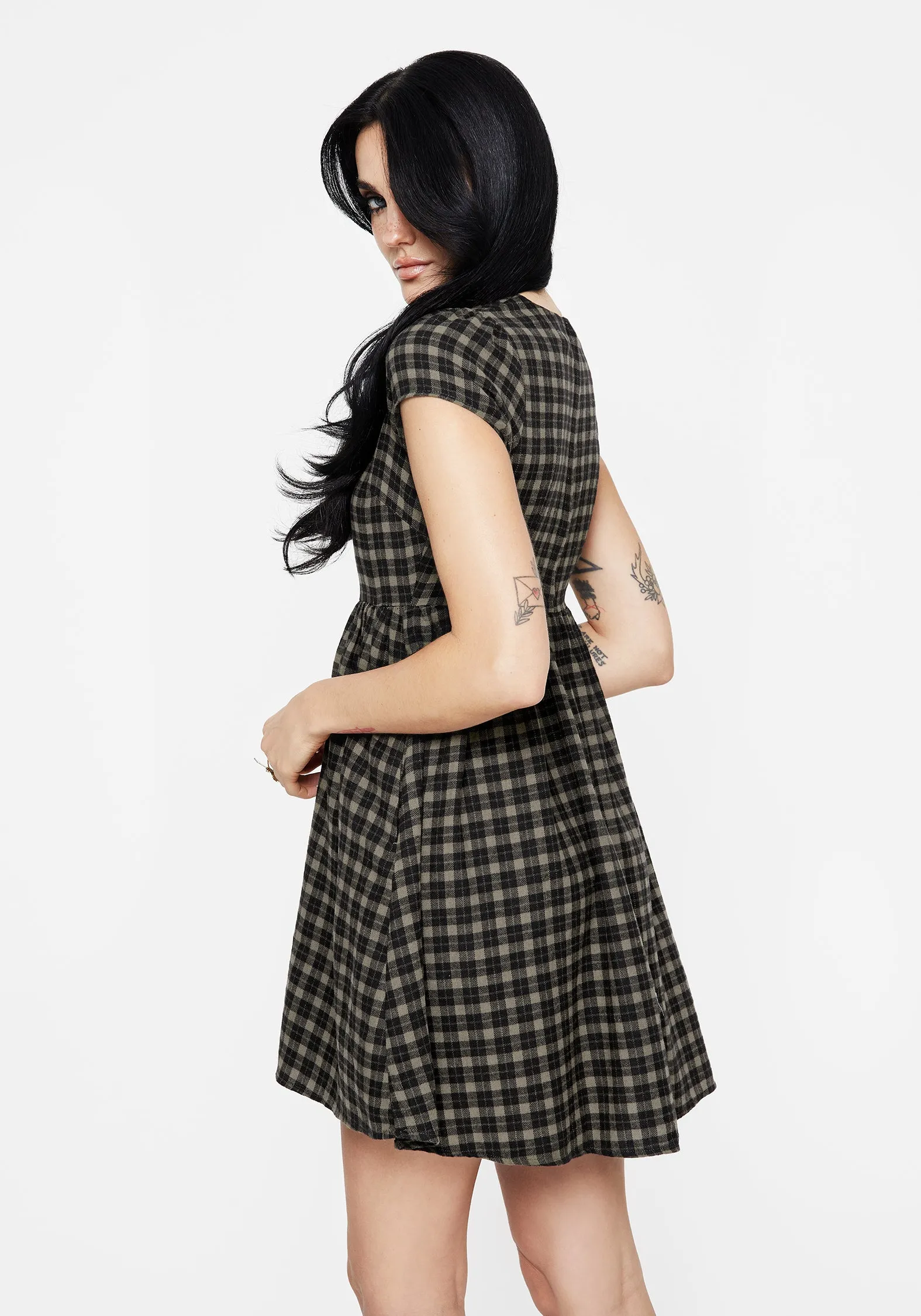 Elastic Fit Ruffle Hem Terra Mini Smock Dress - Olive
