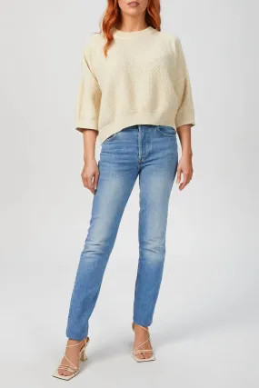 Premium Cotton Blend Snug Knit Cropped Jumper In Ivory