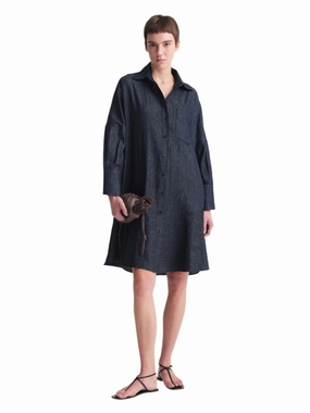 Front-Pocket Ariana Linen Denim Mini Dress