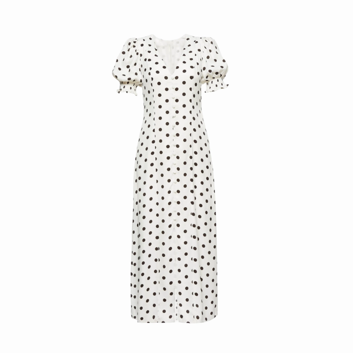 Silky Shape Pleated-Skirt Bella Polka Dot Dress White