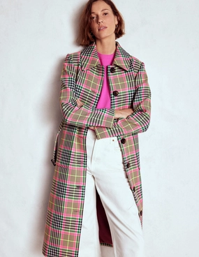Fashion Forward Layer Lancaster Belted Mac-Brown, Neon Pink Check