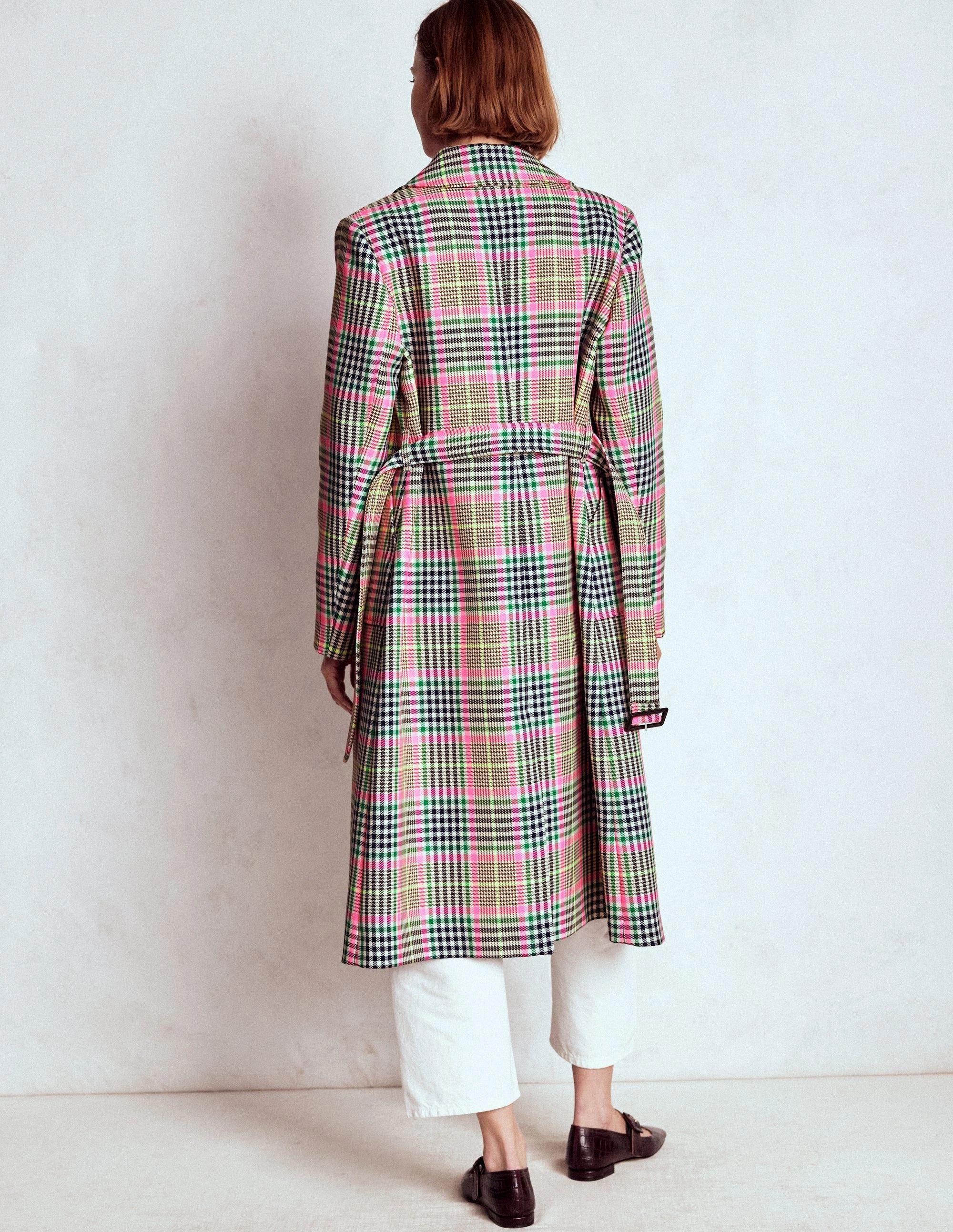 Lancaster Belted Mac-Brown, Neon Pink Check SoftInnerLayer Reinforced Zippers