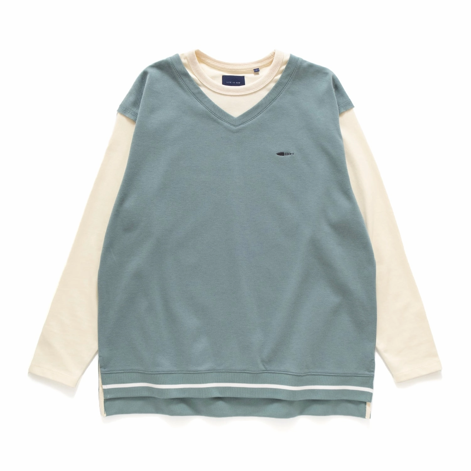 Layered Collar (TP1160) Fake V Neck Long Sleeve Tee