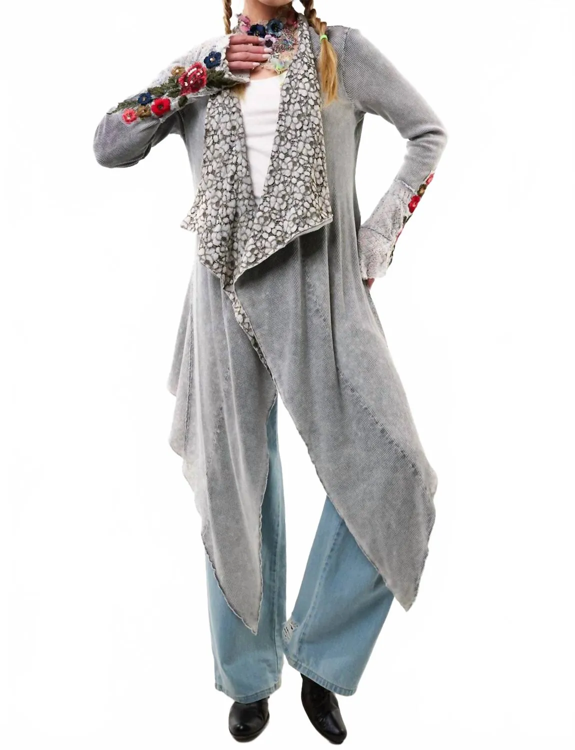 Breathable Warmth Embellished Waffle Shawl In Soft Grey