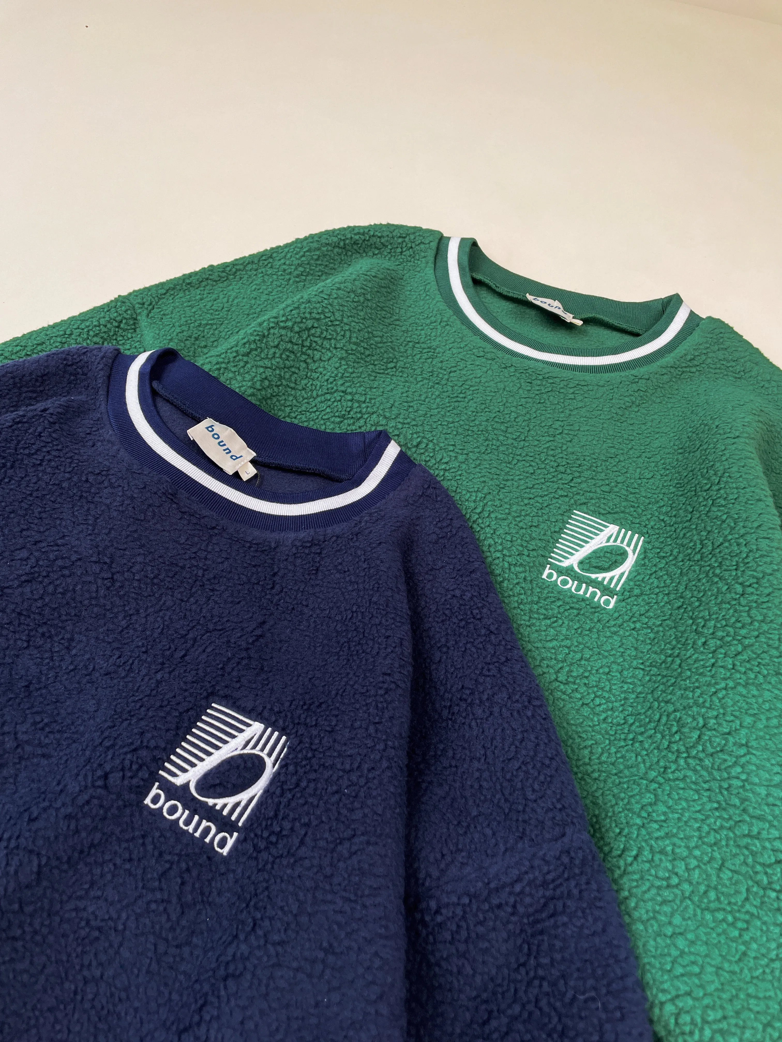 Soft Knit Layer Double Layered Knit bound Reverse Fleece Grid Sweater - Navy