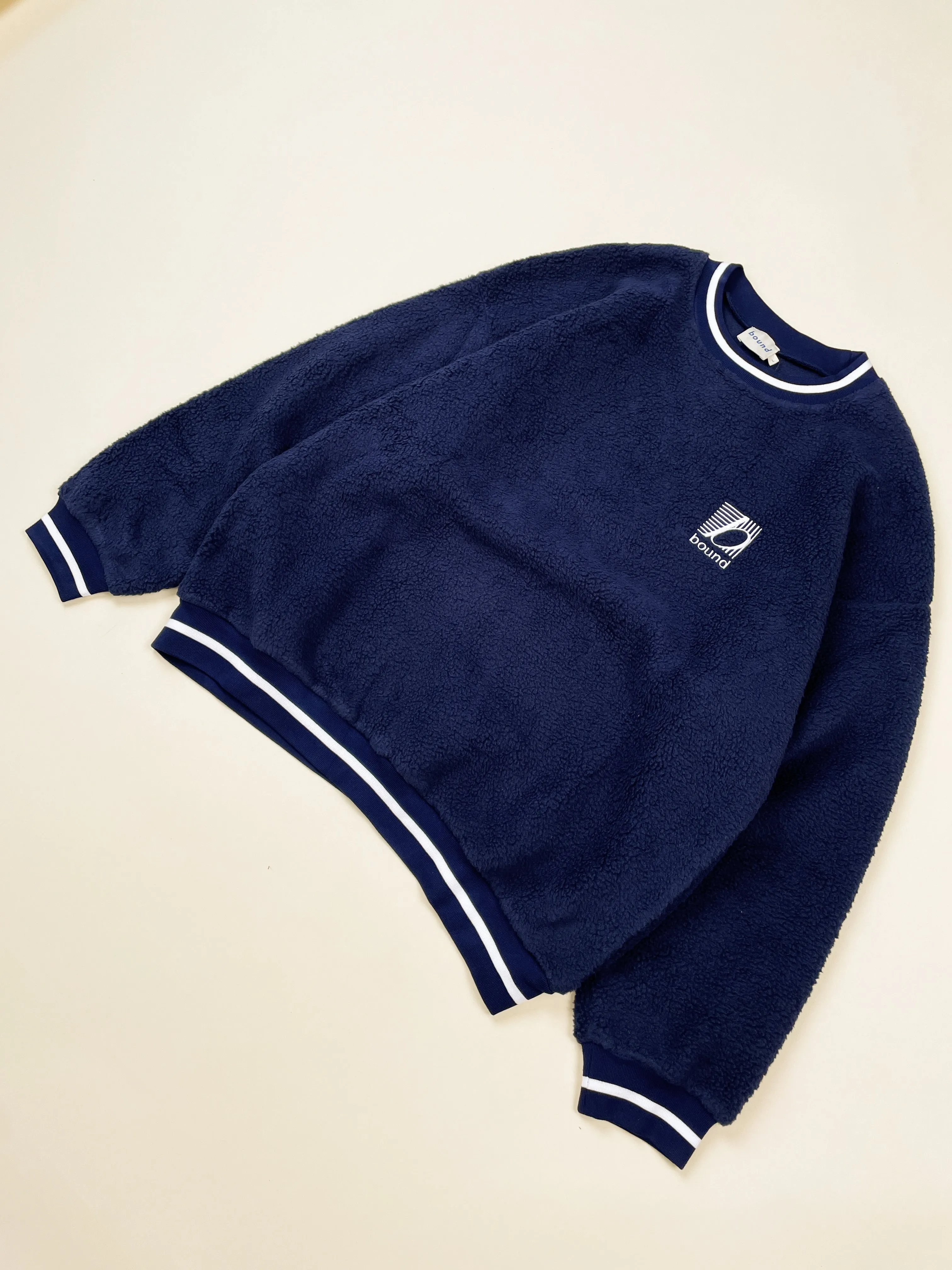 Stylish Design Casual Comfort Layer bound Reverse Fleece Grid Sweater - Navy