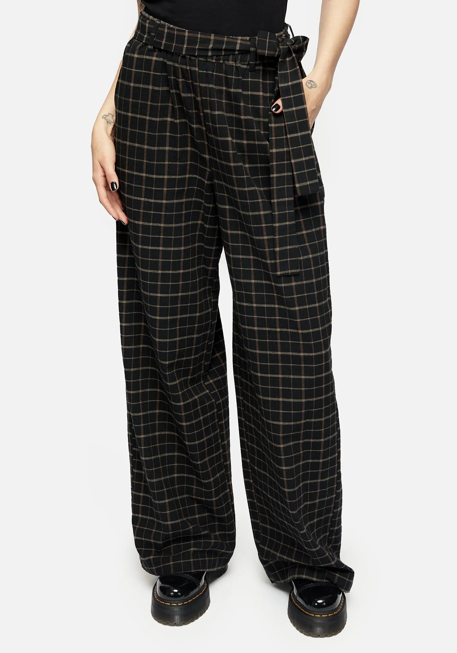 Ransom Tie Waist Check Trousers NonIrritatingSeams Zip-off legs
