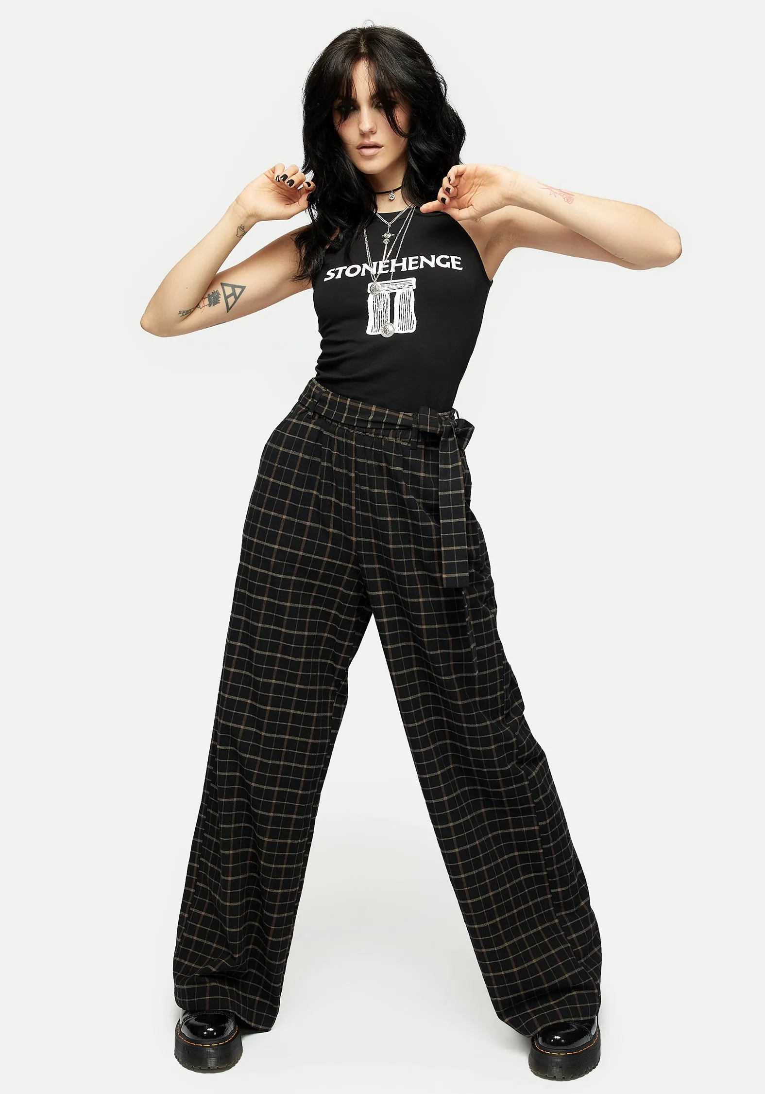 Ransom Tie Waist Check Trousers Durable Hemming