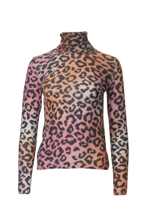 Sunset Roll Neck Sweater In Multi Leopard Print Soft and Cozy Knit