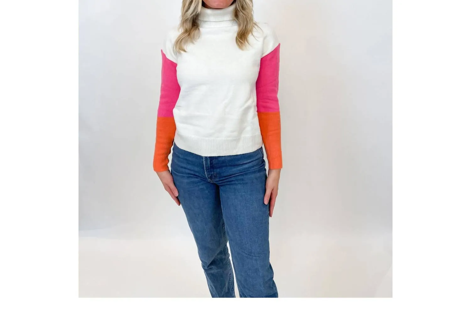 Aubree Sweater In White/pink/orange Snuggle Fit
