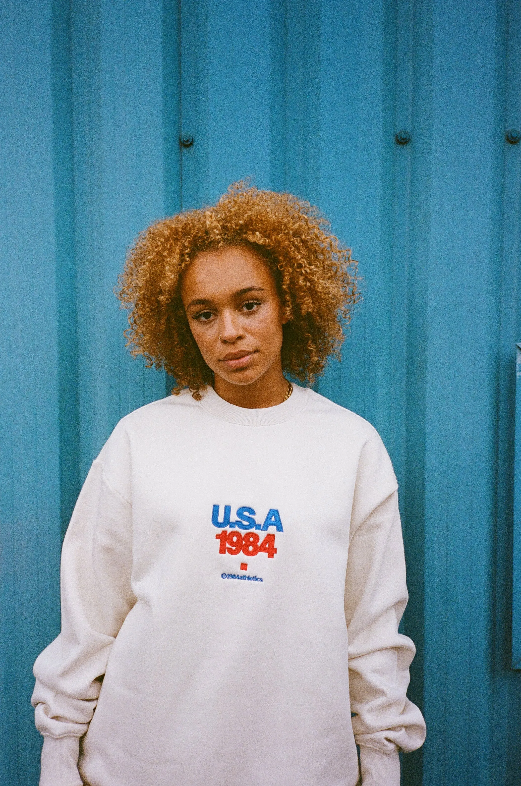 Vice 84 'USA1984' Embroidered Heavyweight Sweater - Ecru Warm & Soft