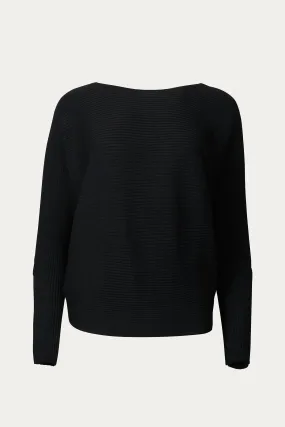 Soft Interior Breathable Design Ottoman Modal-Blend Dolman-Sleeve Sweater In Black