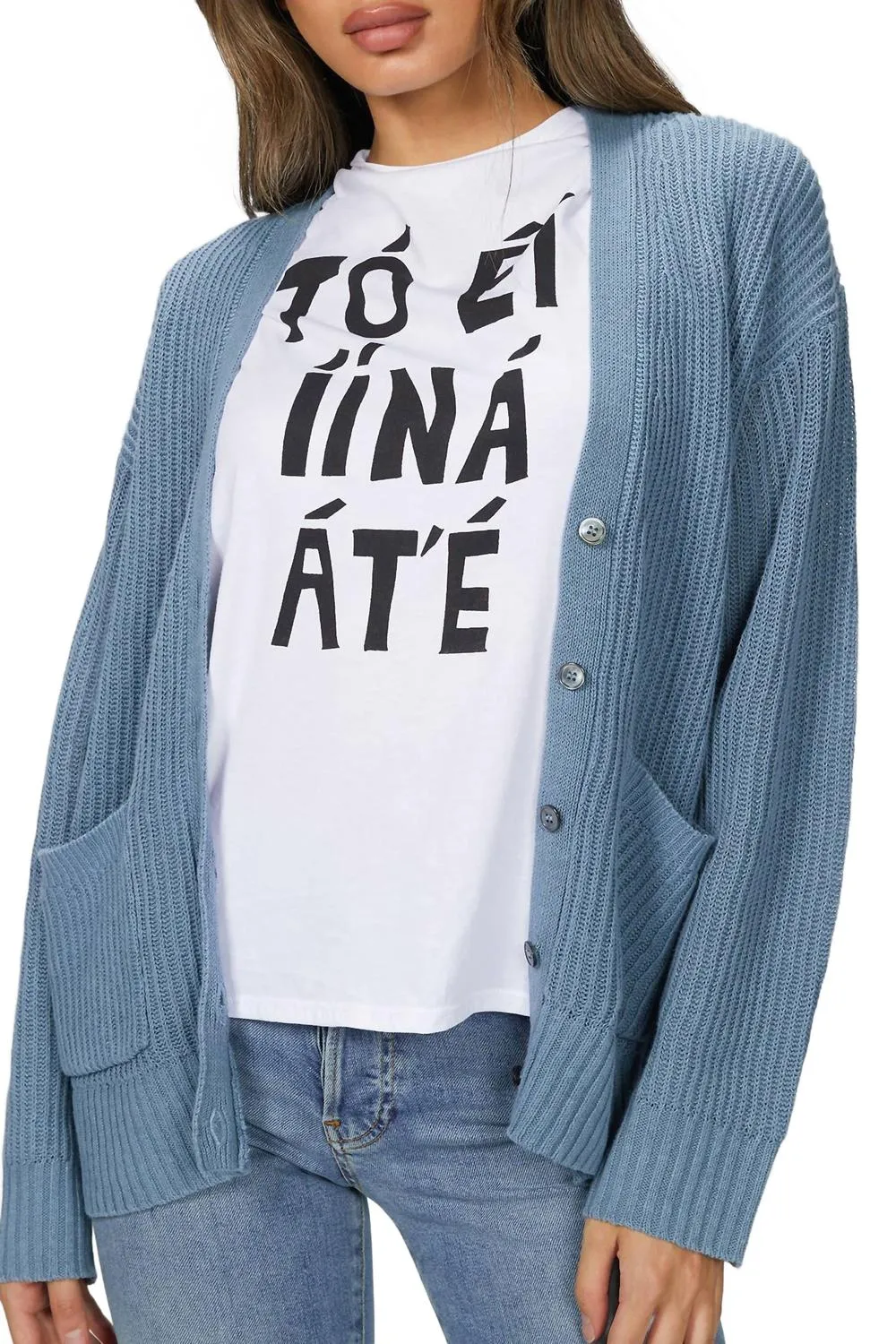 Ribbed Kurt Cardigan In Blue Drop Shoulder Design Luxury Knit