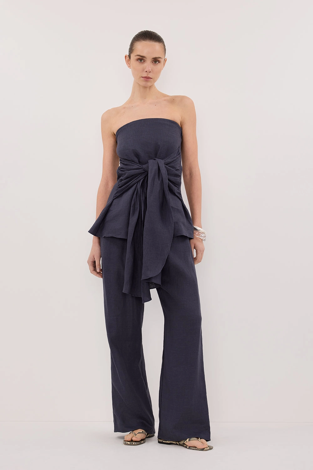 CARLA INDIGO DRAWSTRING LINEN PANT Layered Look