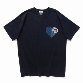 MultipurposeCuffs (ZT1376) Indigo Heart Shape Patchwork Tee