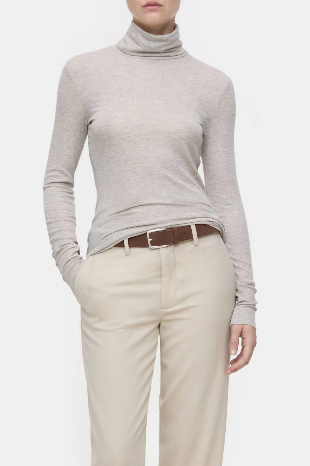 Wool Blend Turtleneck In Pearl Beige Comfort Choice