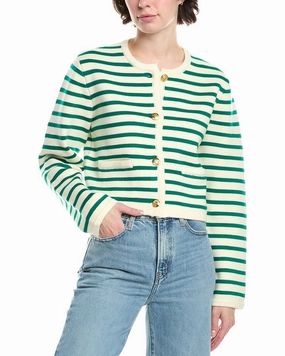 Endless Rose Knit Stripe Wool-Blend Cardigan Heathered Effect