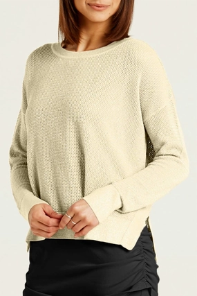 Pima Cotton Metallic Mini Seed Stitch Sweater In Butter/silver Ultimate Knitwear