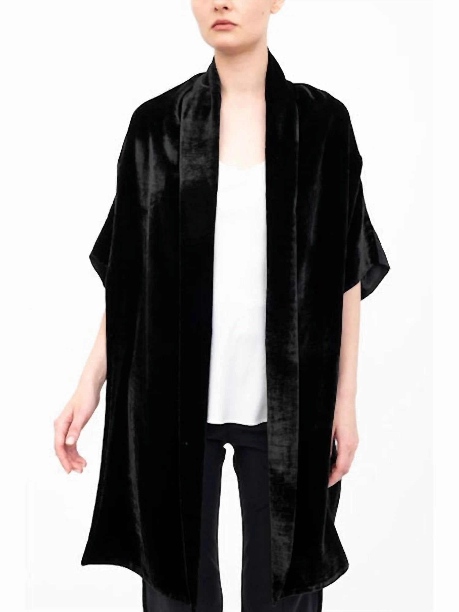 Essential Knit Crew Neck Design Amari Shrug With Silk Contrast In Black