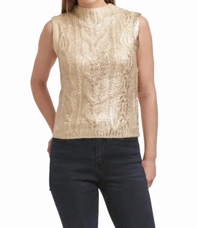 Tatiana Crew Neck Sleevless In Ivory/silver Cozy Choice Soft Knit Design