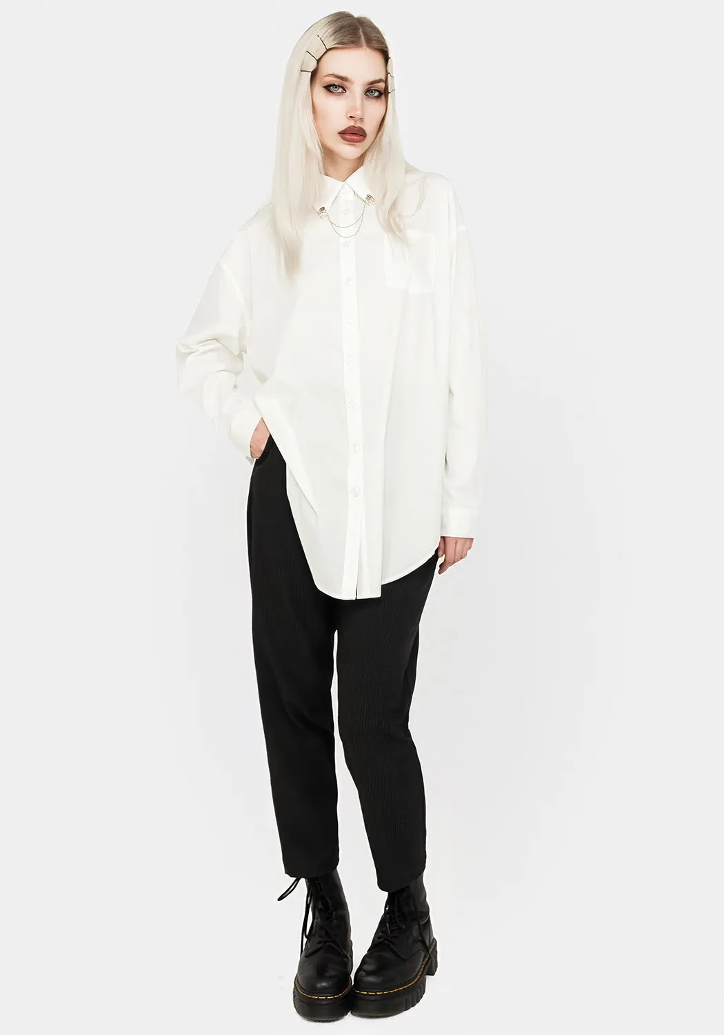 Chiromancy Collar Loose Fit Shirt Cocktail Party