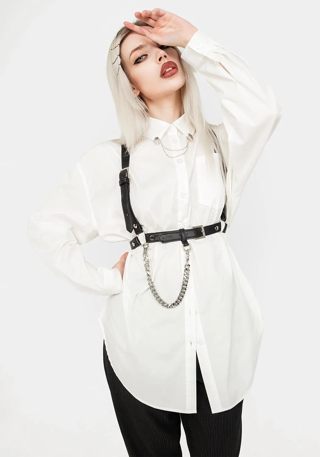 Polka Dot Chiromancy Collar Loose Fit Shirt