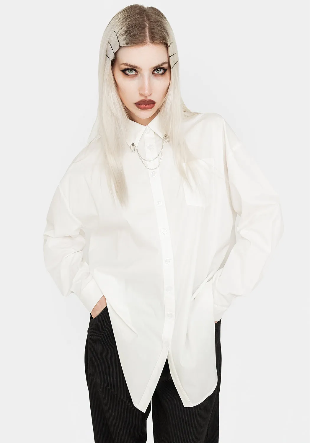 Chiromancy Collar Loose Fit Shirt High-End Fabric Contrast Stitch