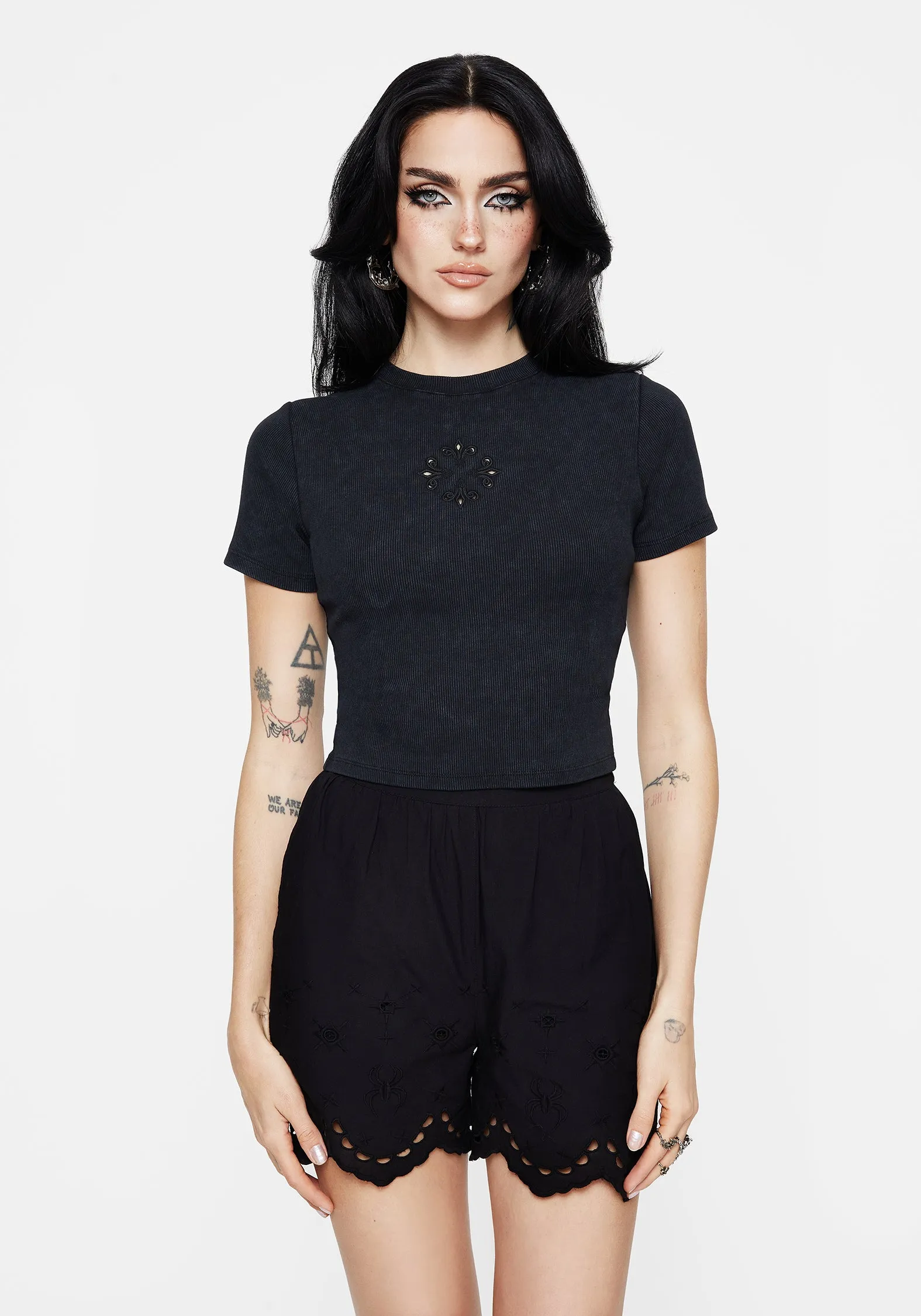 Christina Cotton Cut Out Detail Washed T-Shirt Ventilated Mesh Panels