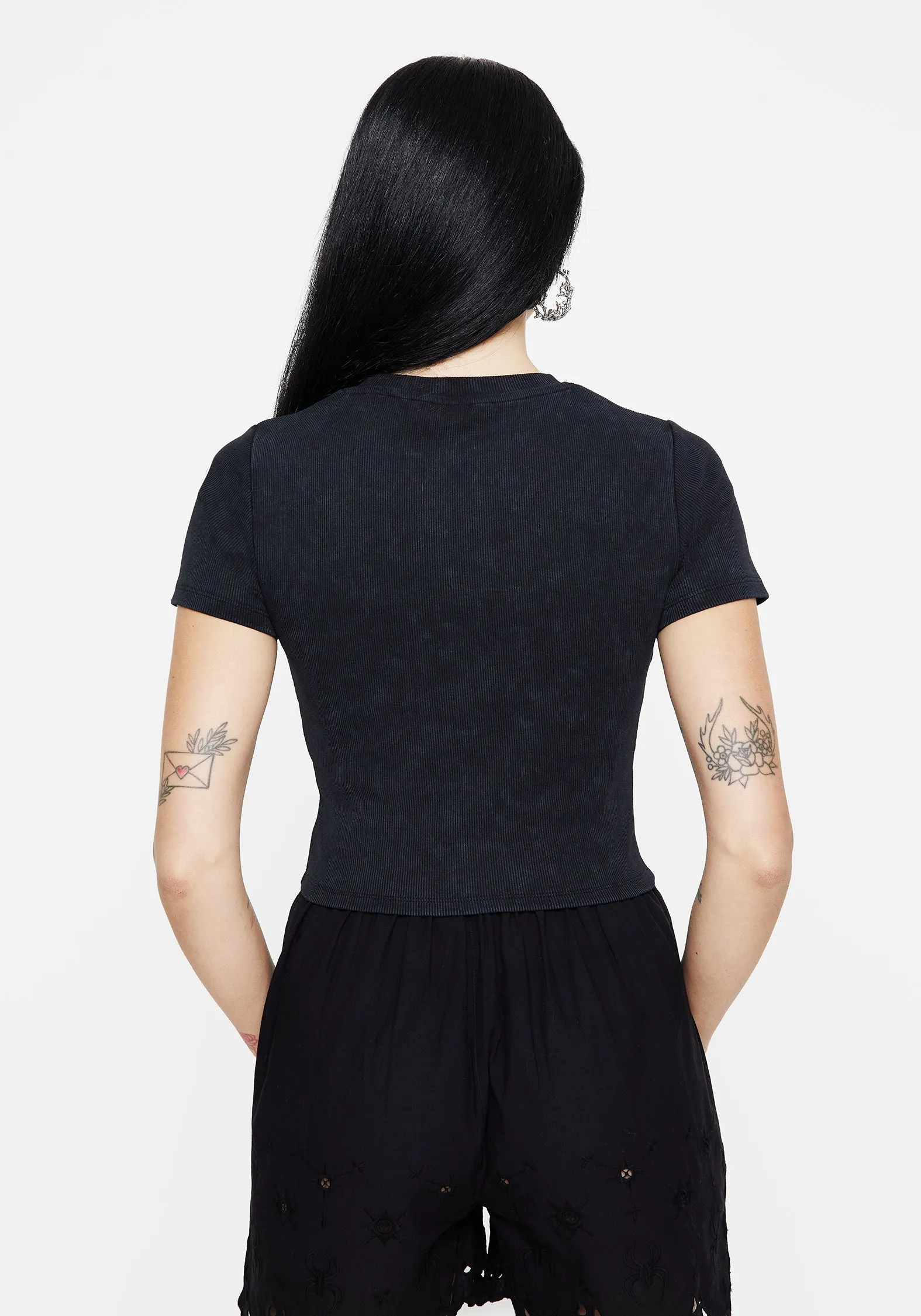 Christina Cotton Cut Out Detail Washed T-Shirt Casual Jacket Layered Neckline