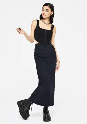 Christina Washed Rib Cotton Maxi Skirt Layered Hem Bold Finish