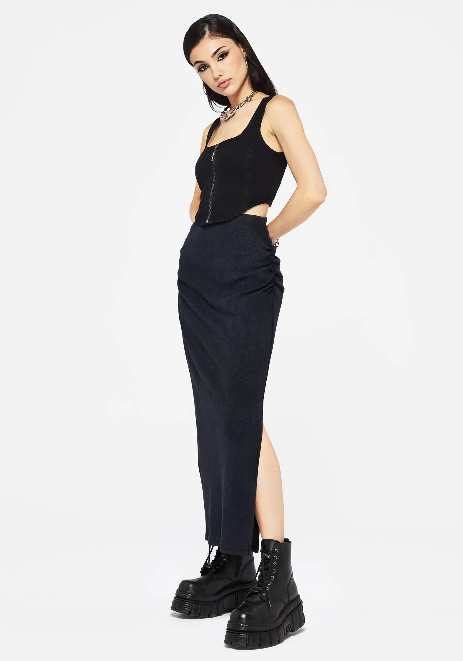 Seasonal Must Have Christina Washed Rib Cotton Maxi Skirt
