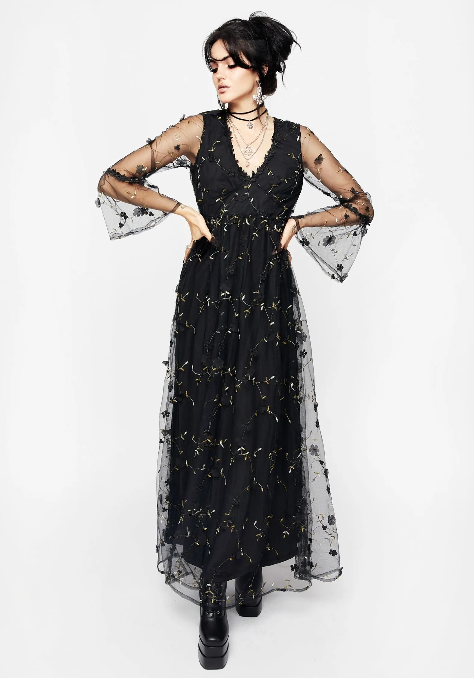 Classic A-line design Chrysanthi Applique Maxi Dress