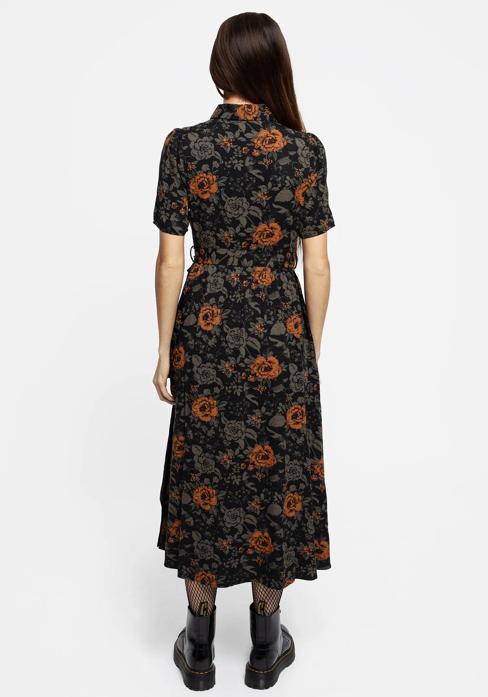 Mortify Floral Print Midi Shirt Dress Relaxed work dress