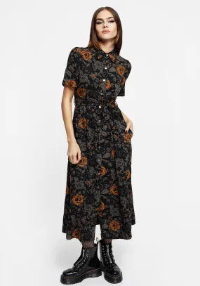 Mortify Floral Print Midi Shirt Dress Minimal Harmony