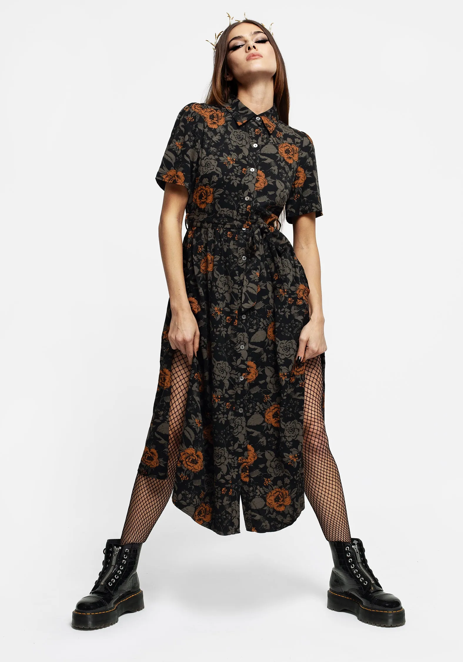 Upgrade-Option Ready Anytime Mortify Floral Print Midi Shirt Dress