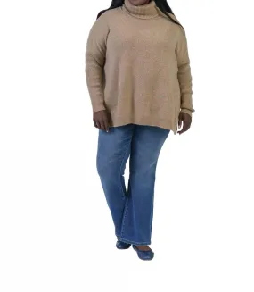 Outdoor Comfort Clara Loose Fitting Turtleneck Sweater In Camel