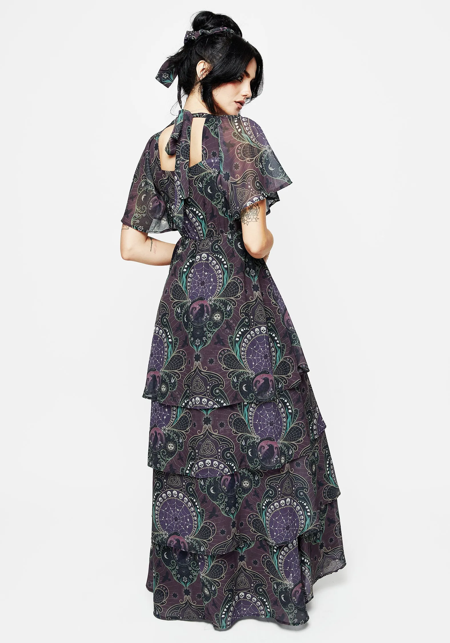 cut out Clarette Chiffon Angel Sleeve Tiered Gown