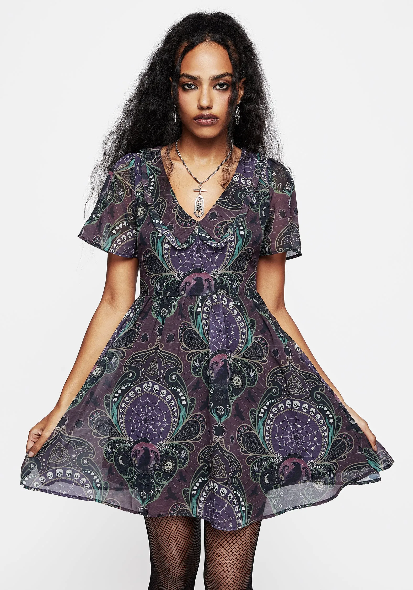 Clarette Chiffon Frill Collar Mini Shirt Dress Elegant formal outfit