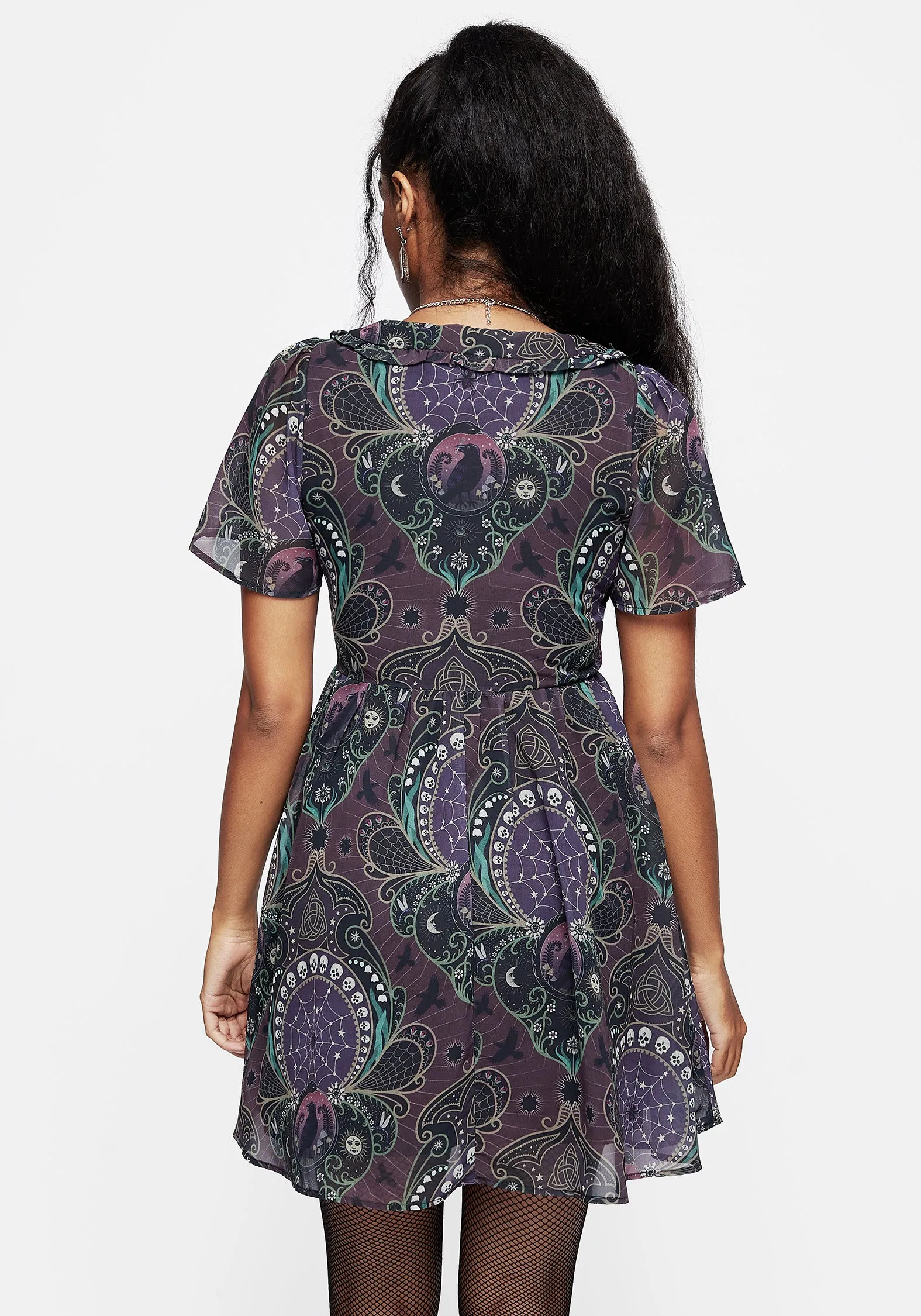 Clarette Chiffon Frill Collar Mini Shirt Dress Smooth Surface