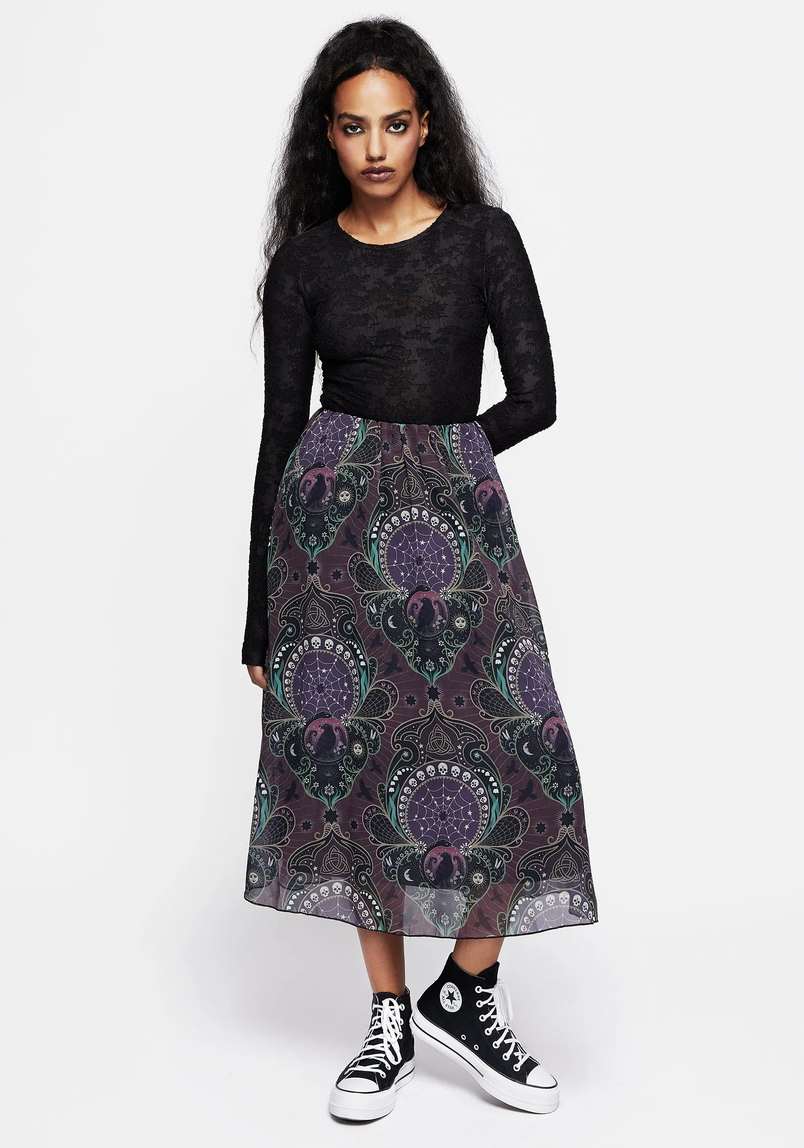 Clarette Chiffon Layered Midi Skirt Stylist Pick Sleek Detail