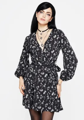 Claricia Long Sleeved Floral Faux Wrap Mini Dress FadeResistantColor