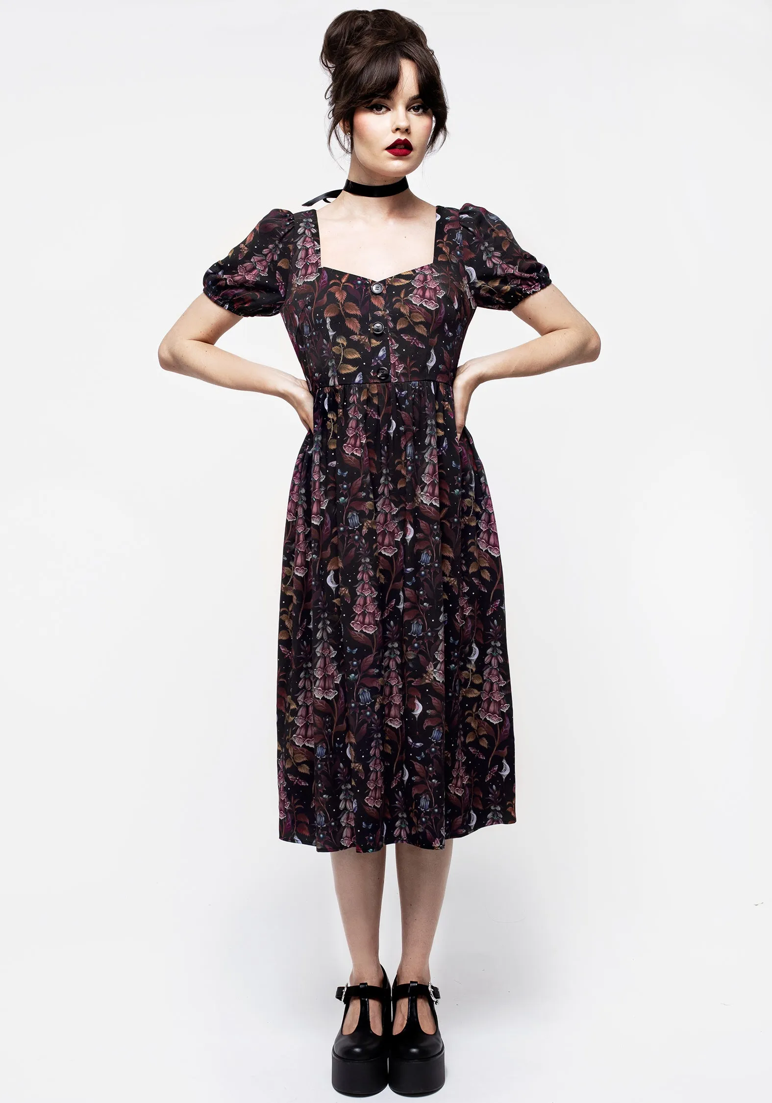 Foxglove Button Detail Midi Dress Side Tie