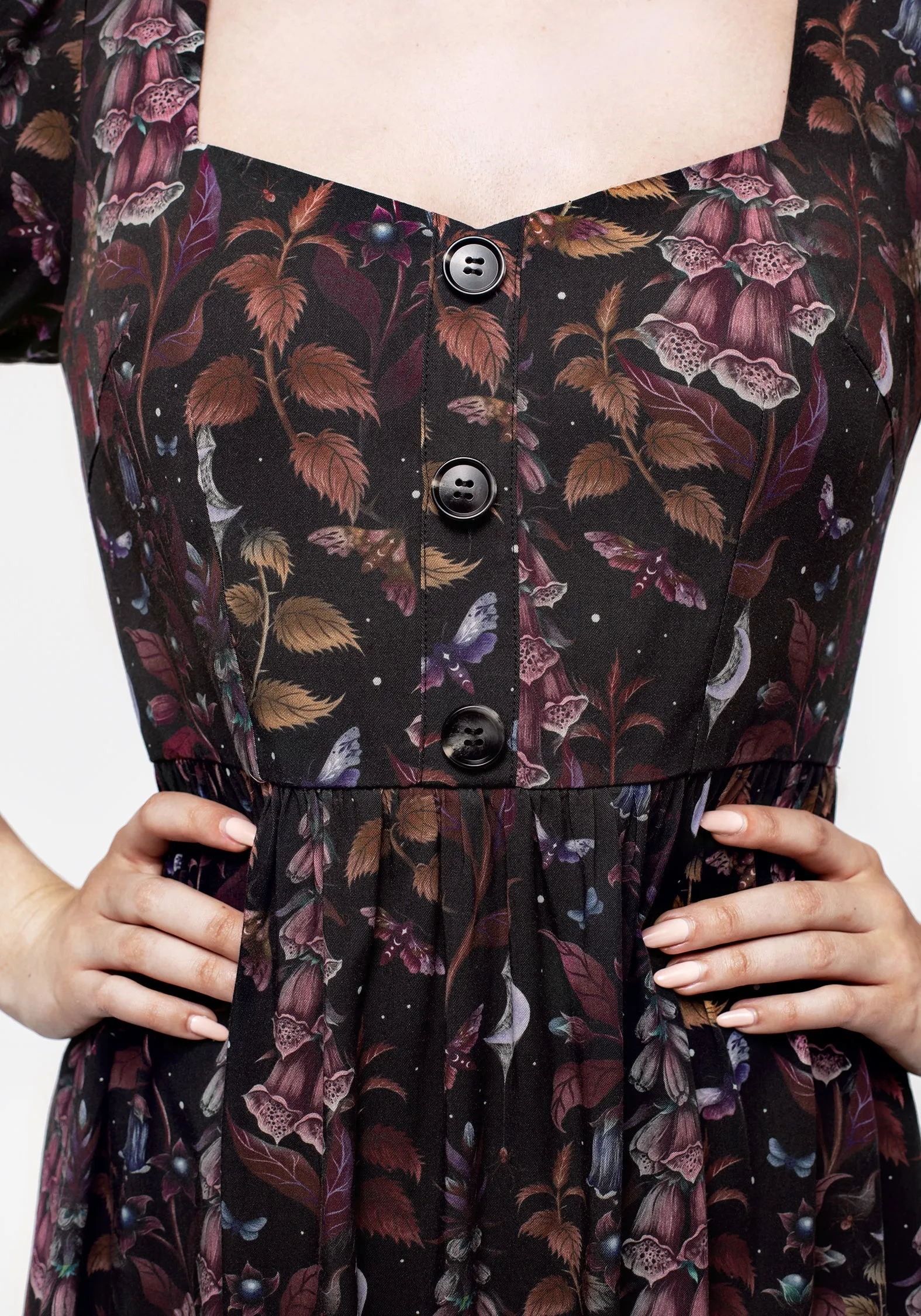Music-Concert spring outfit Foxglove Button Detail Midi Dress