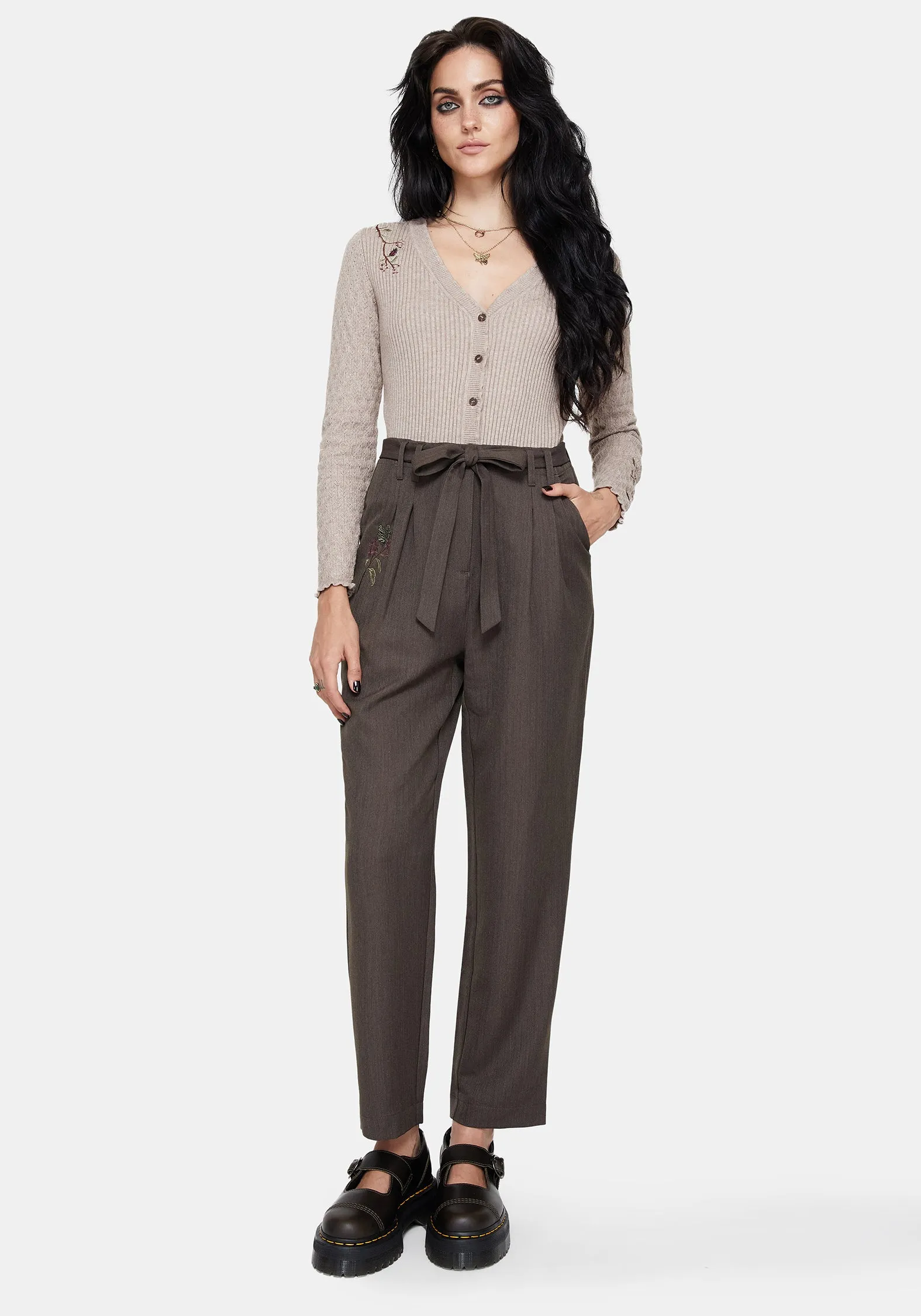 Meliae Moth Embroidered Tapered Trousers RipstopFabric Performance Design Fit