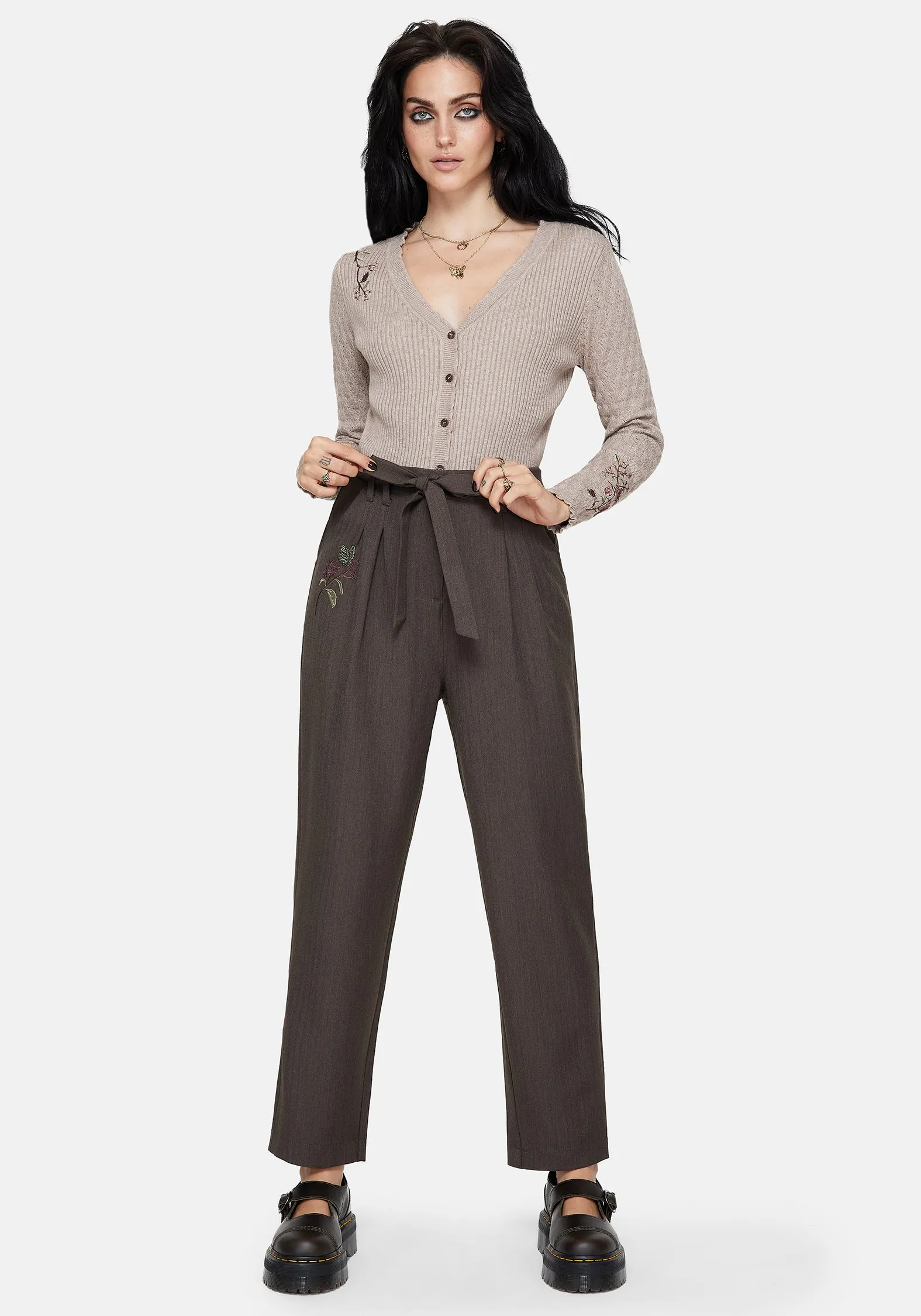 Thermal Lining Meliae Moth Embroidered Tapered Trousers