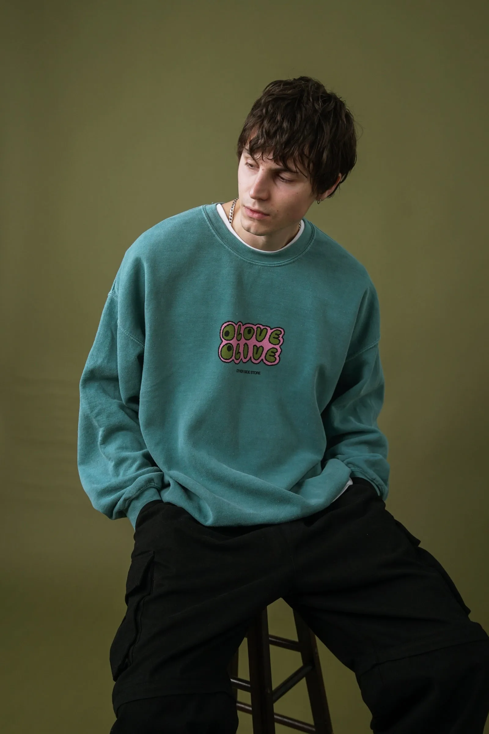 Knitwear Design Quick drying material Other Side Store 'Olove Olive' Vintage Washed Sweater - Teal