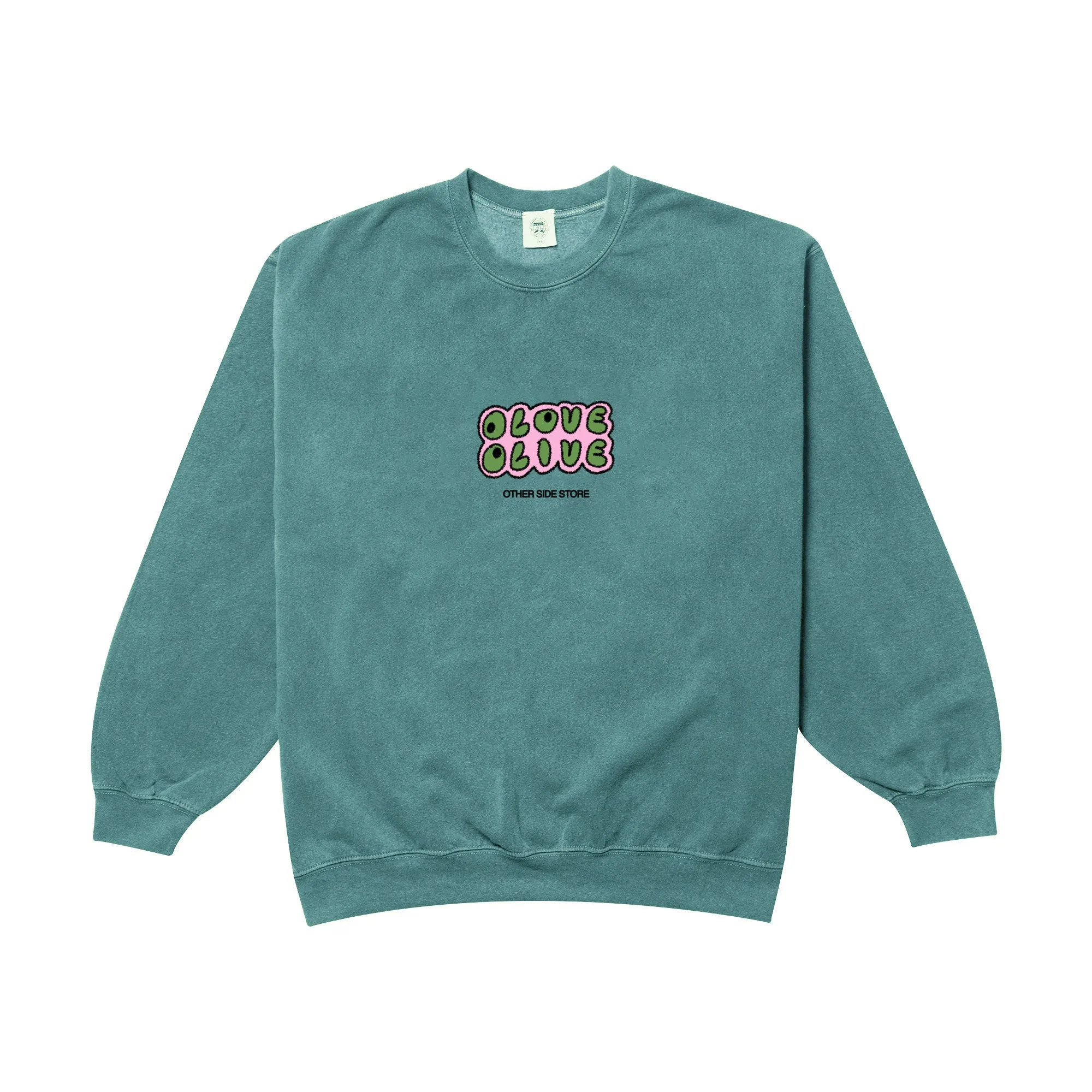 Other Side Store 'Olove Olive' Vintage Washed Sweater - Teal premium fabric Trendy Layers