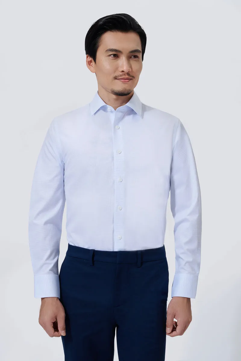 Zip Front Compact Fold Design Supreme Cotton-Silk Dress Shirt | Blue Check 2741DK