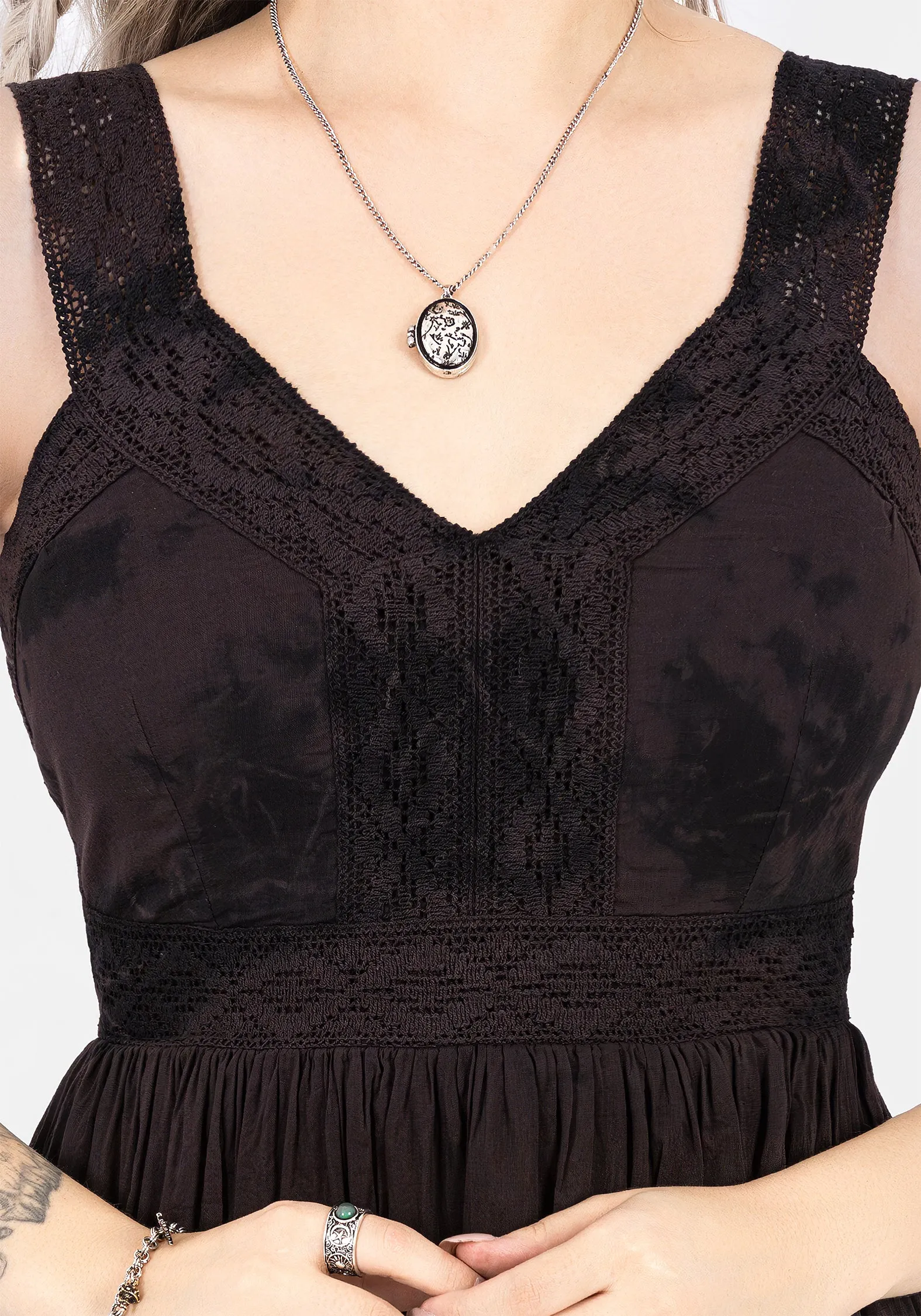 Burnout Tie Die Cotton Midaxi Dress Open Back Ruffle-Detail