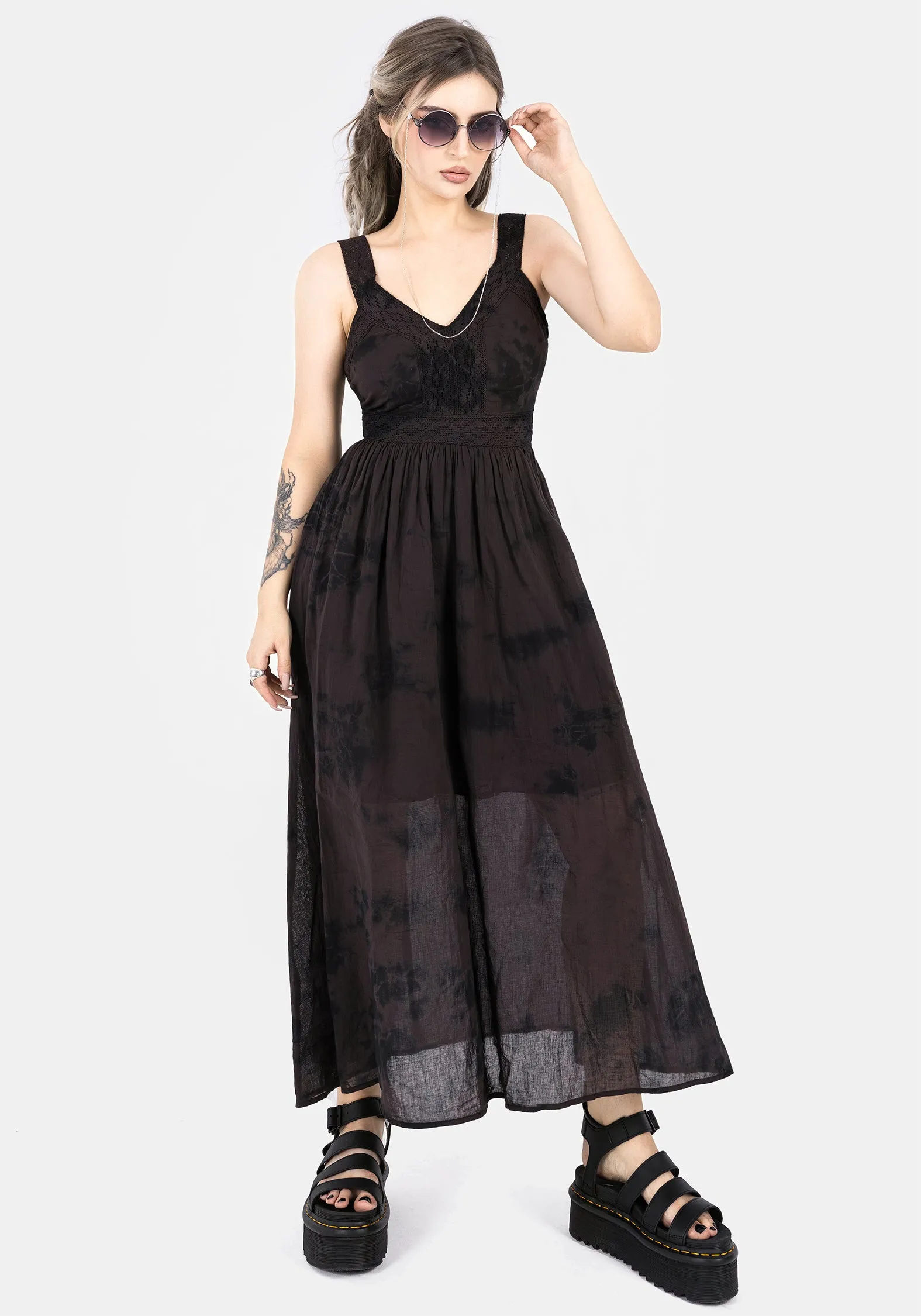 Burnout Tie Die Cotton Midaxi Dress Sharp Detail